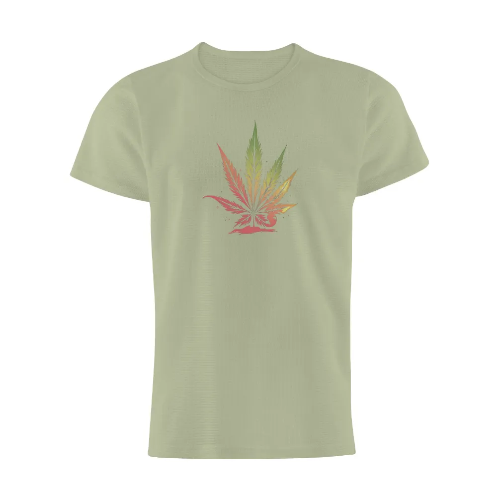 T-Shirts Design: Vibrant Cannabis Leaf - Artistic Expression of Life Moments|unique design t shirt