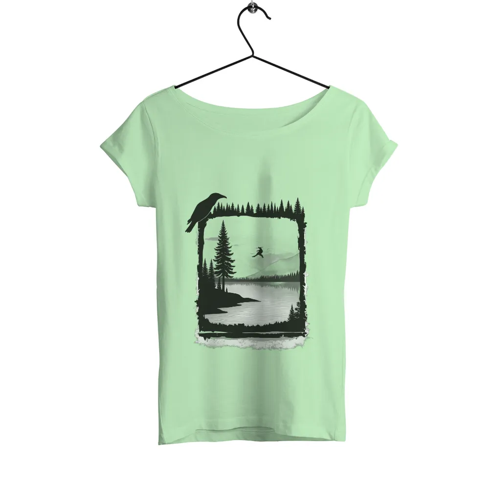 TShirt Design: Crow Soaring Over Moonlit Lake|endor forest summer camp shirt