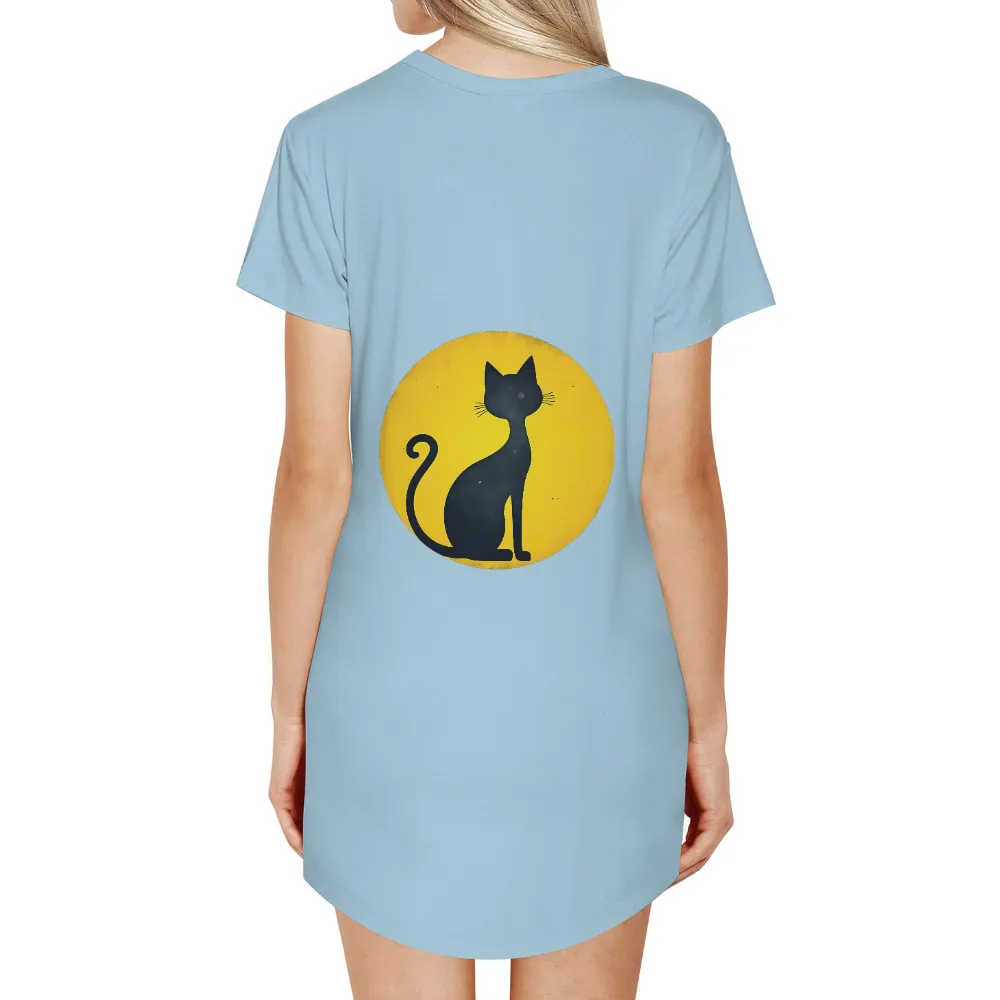 Custom Tee Shirts: Black Cat Silhouette on Yellow - Vintage & Retro Style|Black cat silhouette