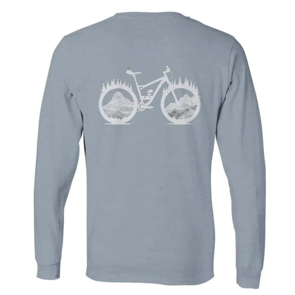 Customized Tee Shirts: Mountain Biking Adventure | Nature-Inspired Design| snow-capped mountain