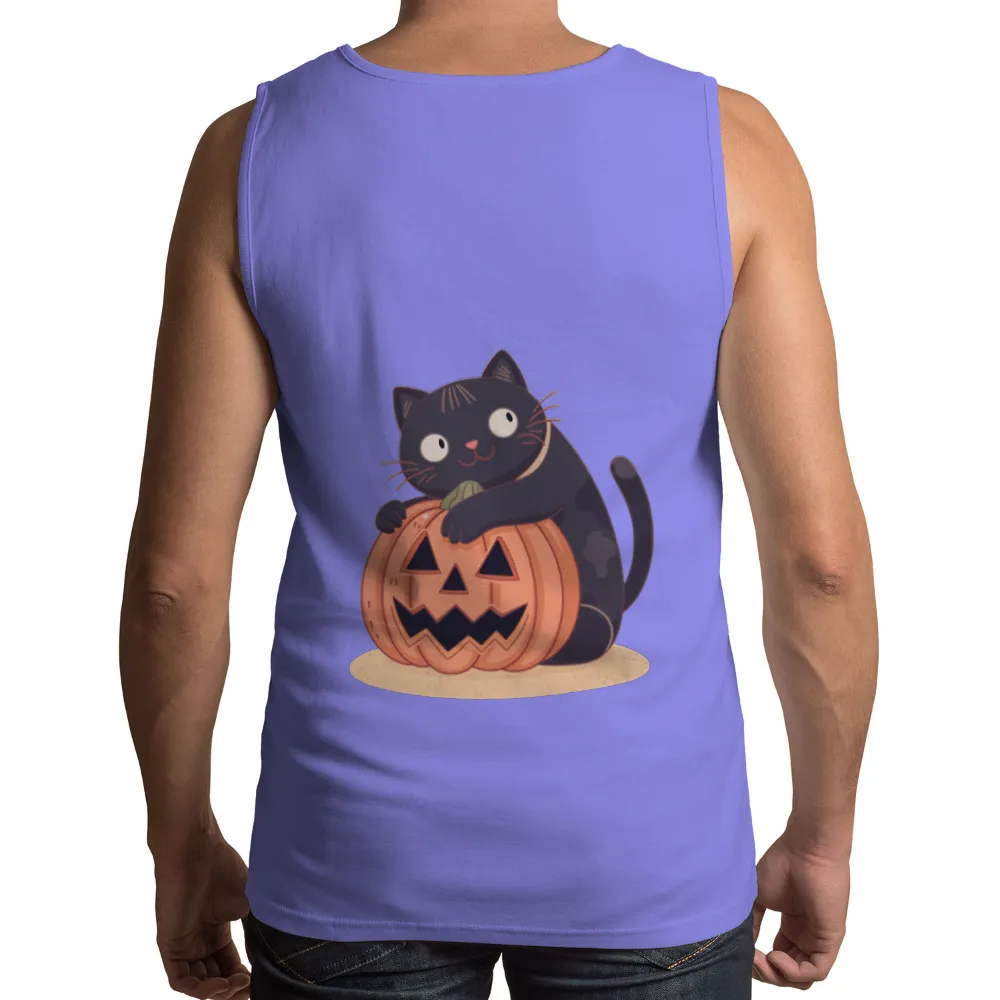 Customized Tee Shirts: Playful Cat with Pumpkin - Halloween Fun|cute summer shirts not cropped