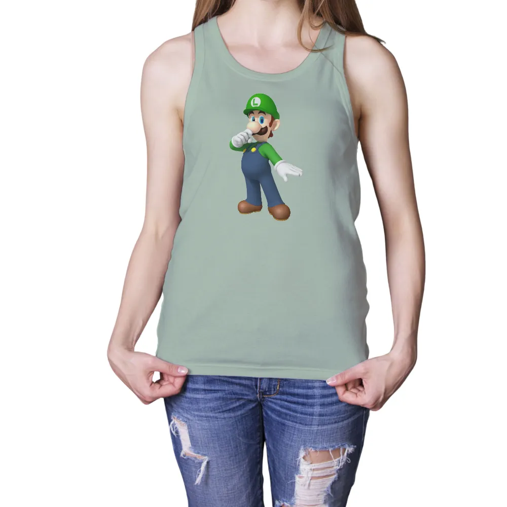 Luigi T-Shirt Printing: Celebrate Gaming Nostalgia with Luigi's Iconic Look|blue shirt cartoon character