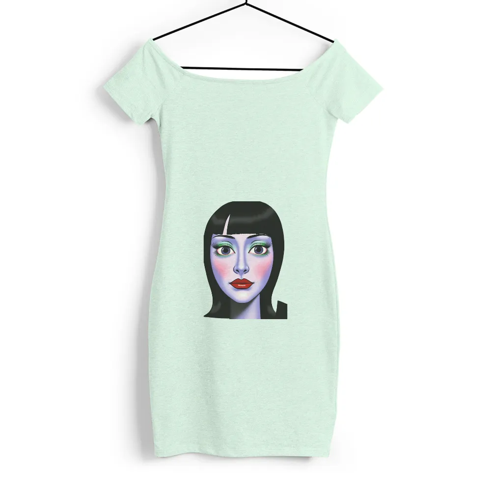 Tee Shirt Printing: Cyberpunk Luna - Expressive Eyes, Red Lips, Vibrant Colors|futuristic shirt