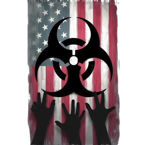 TShirt Design: Biohazard Symbol on Distressed American Flag