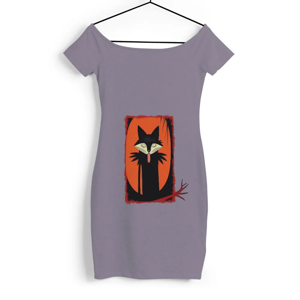 Graphic Tees: Whimsical Black Fox in a Magical Orange Moon| charming expression