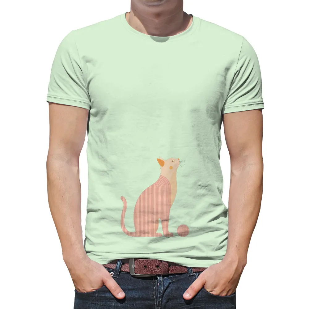 Graphic Tees: Elegant Cat with Pink Stripes - Artistic Design|hot pink rolling stones t shirt