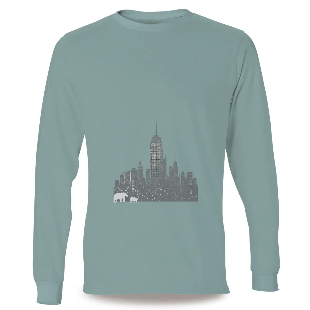 Cityscape Polar Bears Design: A Powerful Statement on Urban and Natural Harmony|t shirt painting on nature