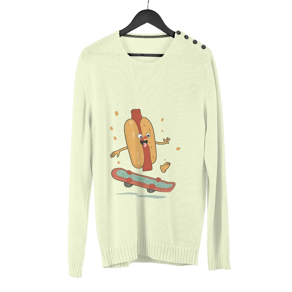 Tee Shirt Printing: Hot Dog Skater - Skateboarding Dreams|Hot dog performing a trick