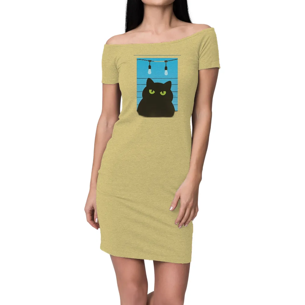 Customized Tee Shirts: Black Cat with Glowing Eyes in the Night| minimalistic design