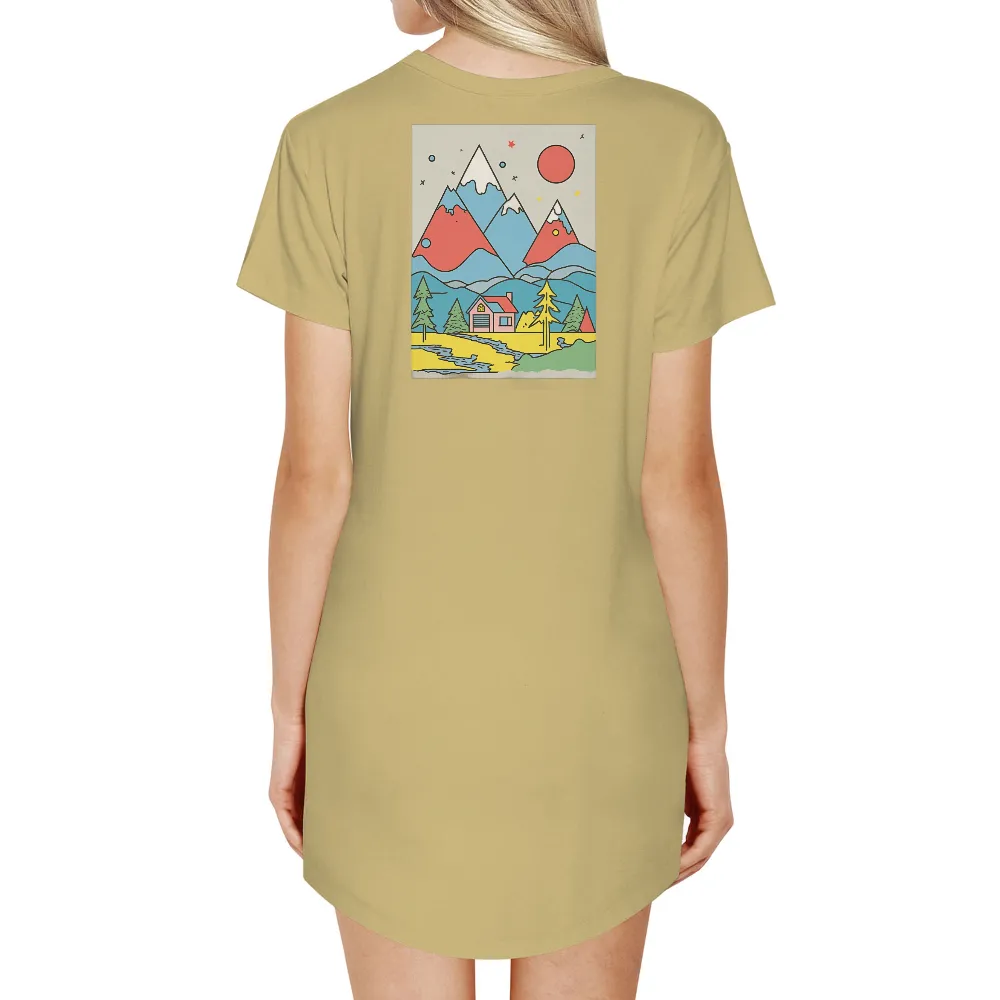 Mountain Nature Design: Serene Landscape with House, River, and Stars|adventure time star wars shirt