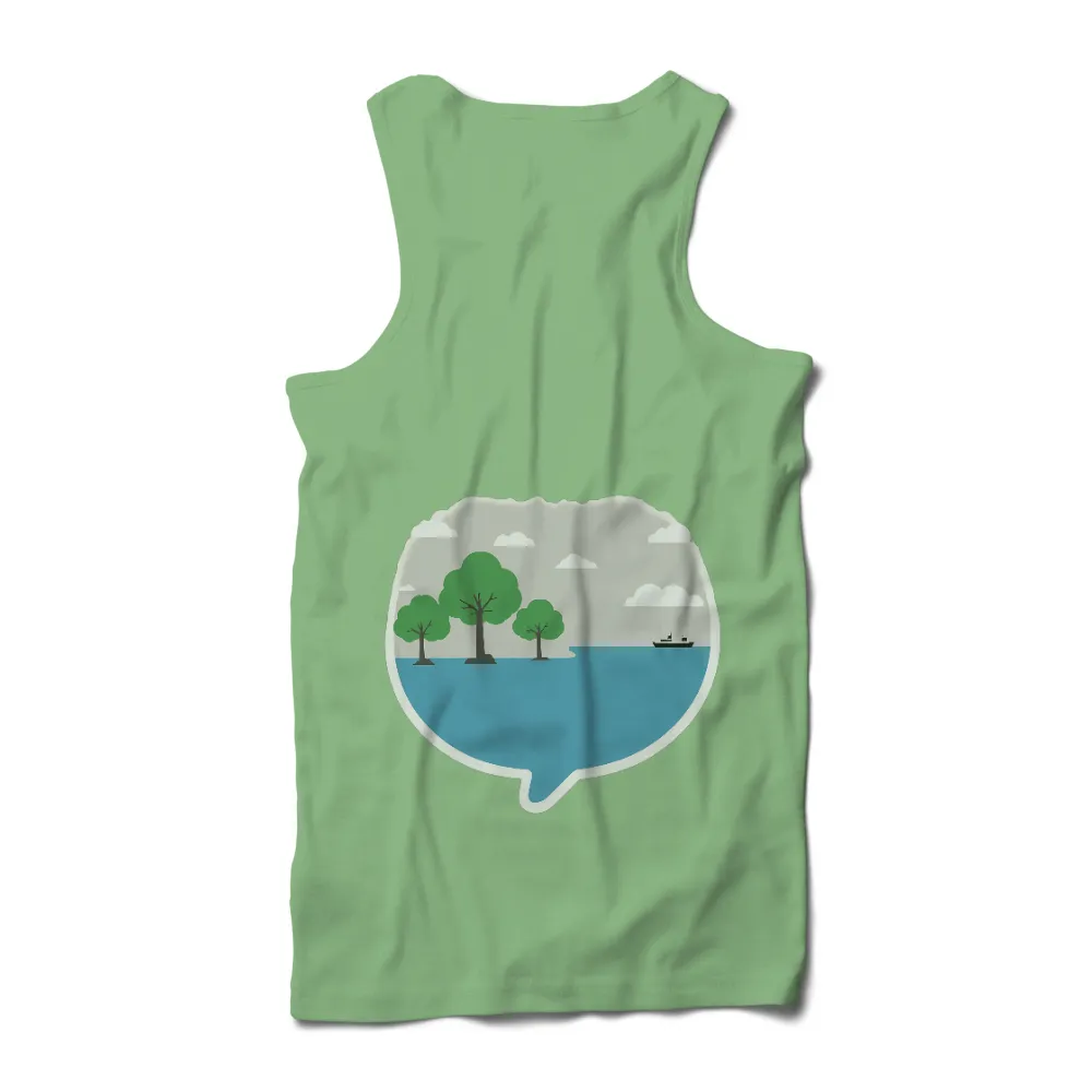 Tee Shirts Printed: Serene Nature Scene | Peaceful Trees and Sea|serenity by the sea