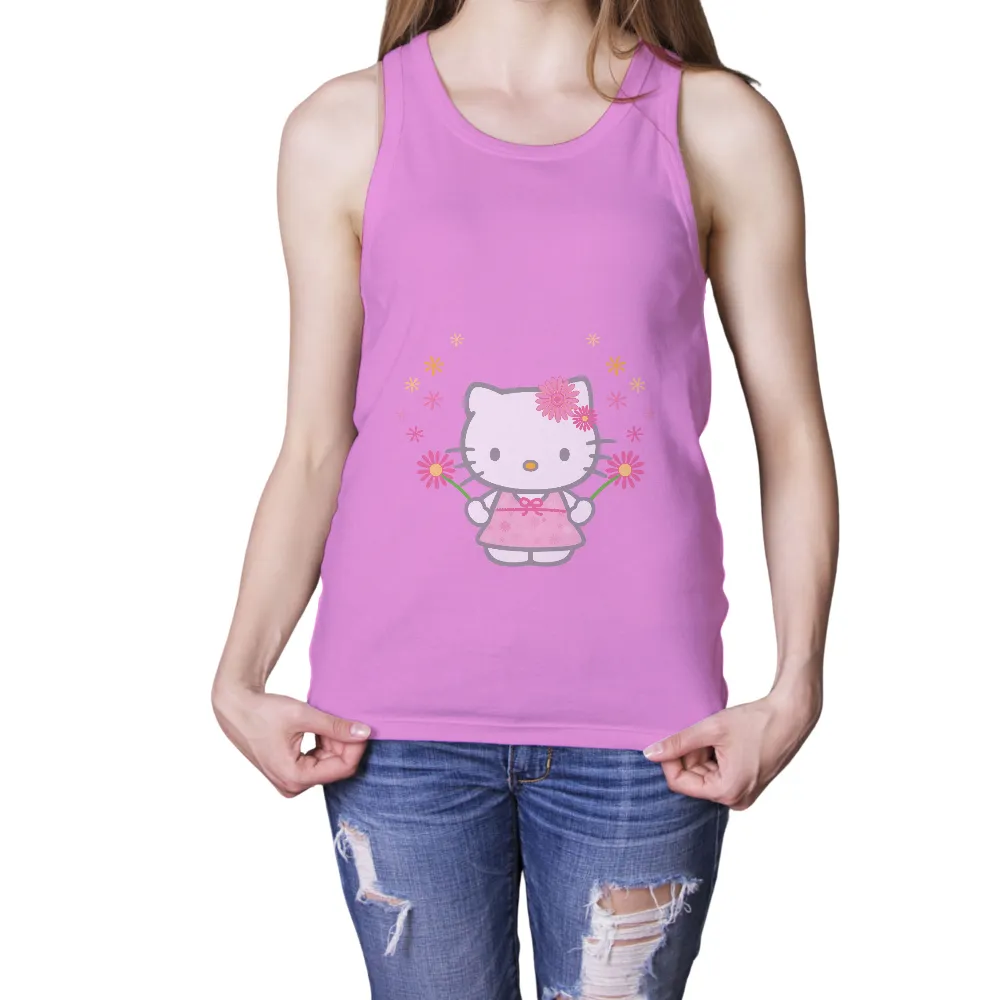 Custom Tee Shirts: Whimsical Cat with Flowers - Artistic Design|tanjiro cat shirt