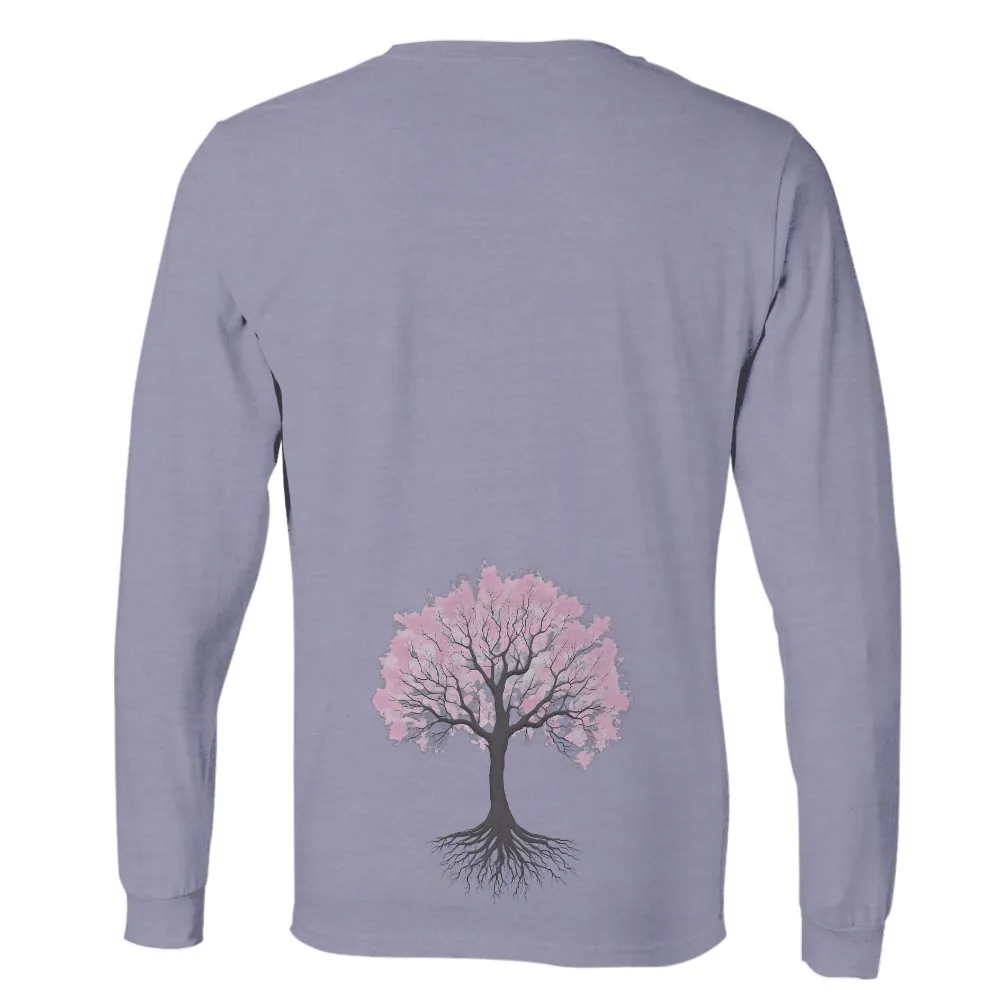 Unique Art Design: Tree with Pink Leaves and Detailed Roots|common roots party shirt fridays