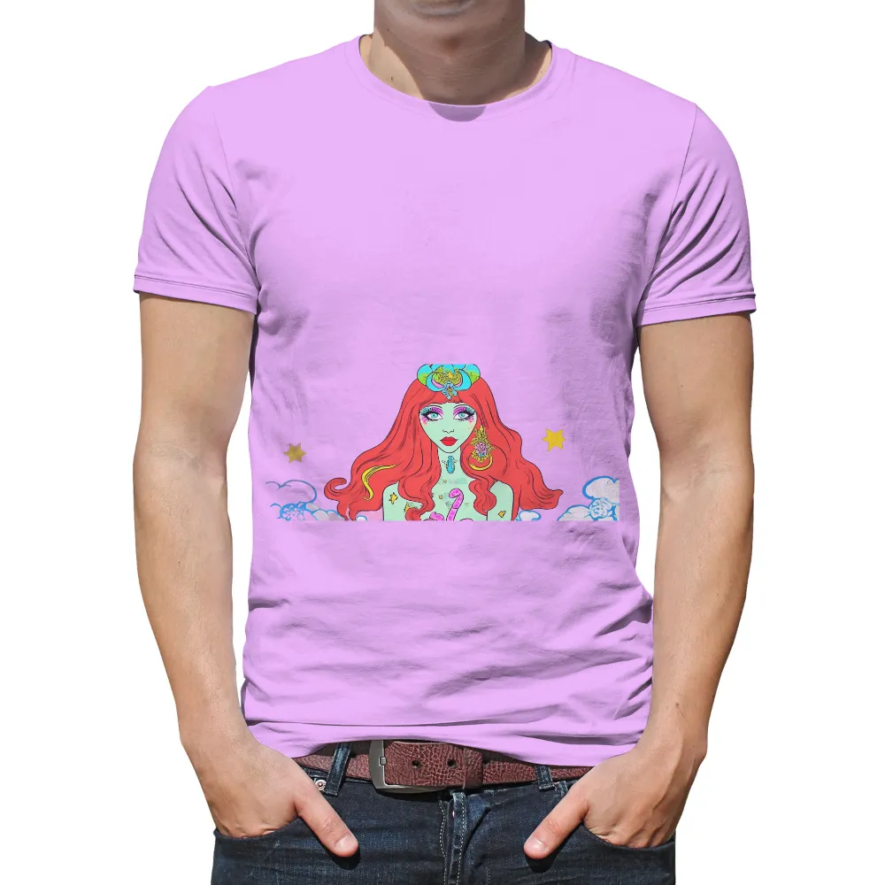 T-Shirts Design: Luna, the Dreamer with Red Hair and Green Skin|rainbow brain merch