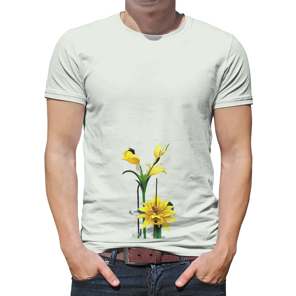 Tee Shirt Printing: Whimsical Yellow Flower - Nature's Joy| serene botanical garden