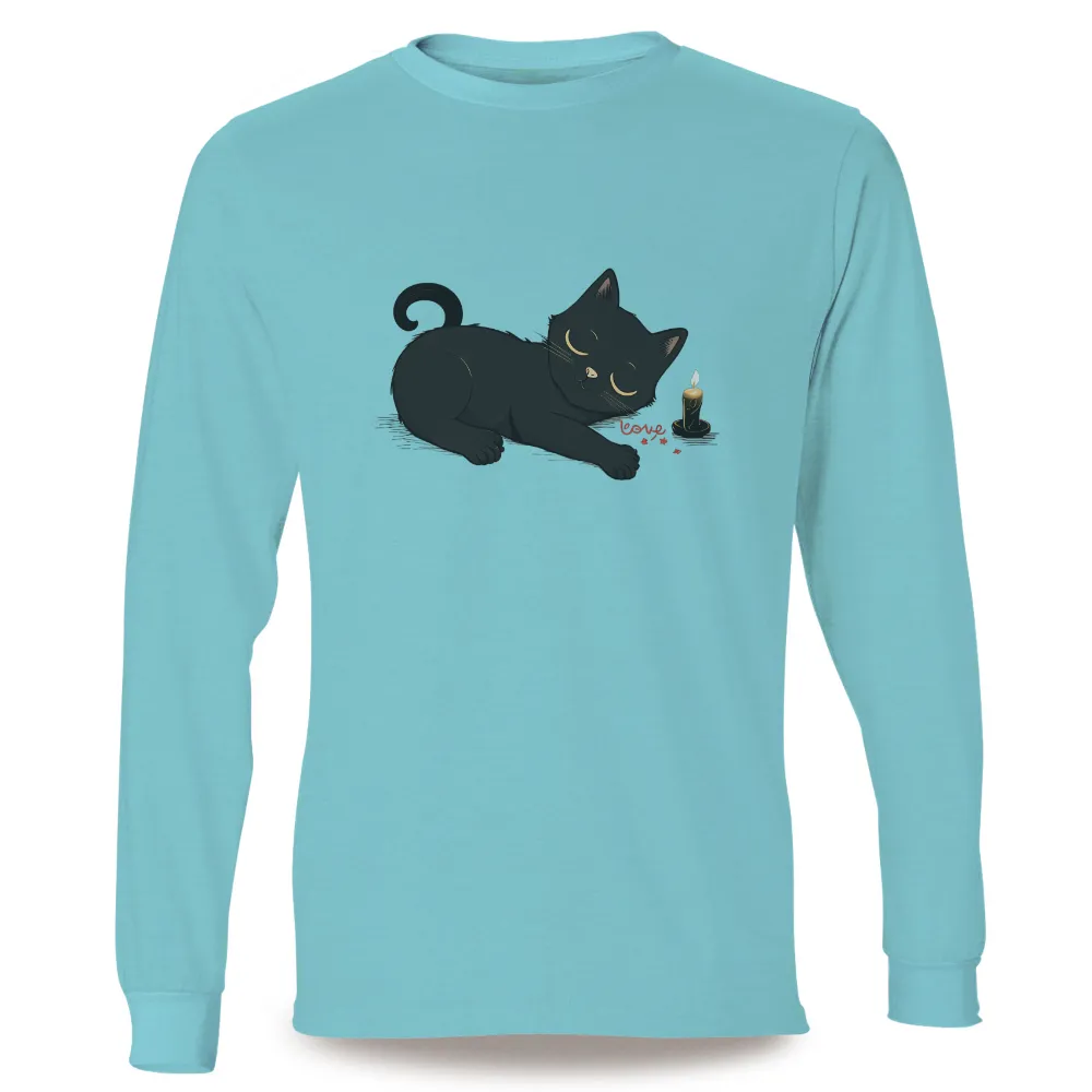 T-Shirt Printing: Black Cat with Candle - Love and Serenity|bleach dye comfort colors