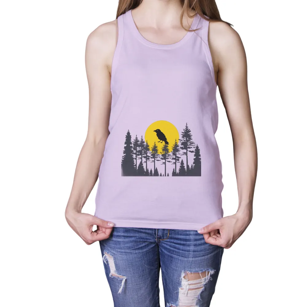 Tee Shirts Printed: Crow Silhouette Under the Moon|endor forest summer camp shirt