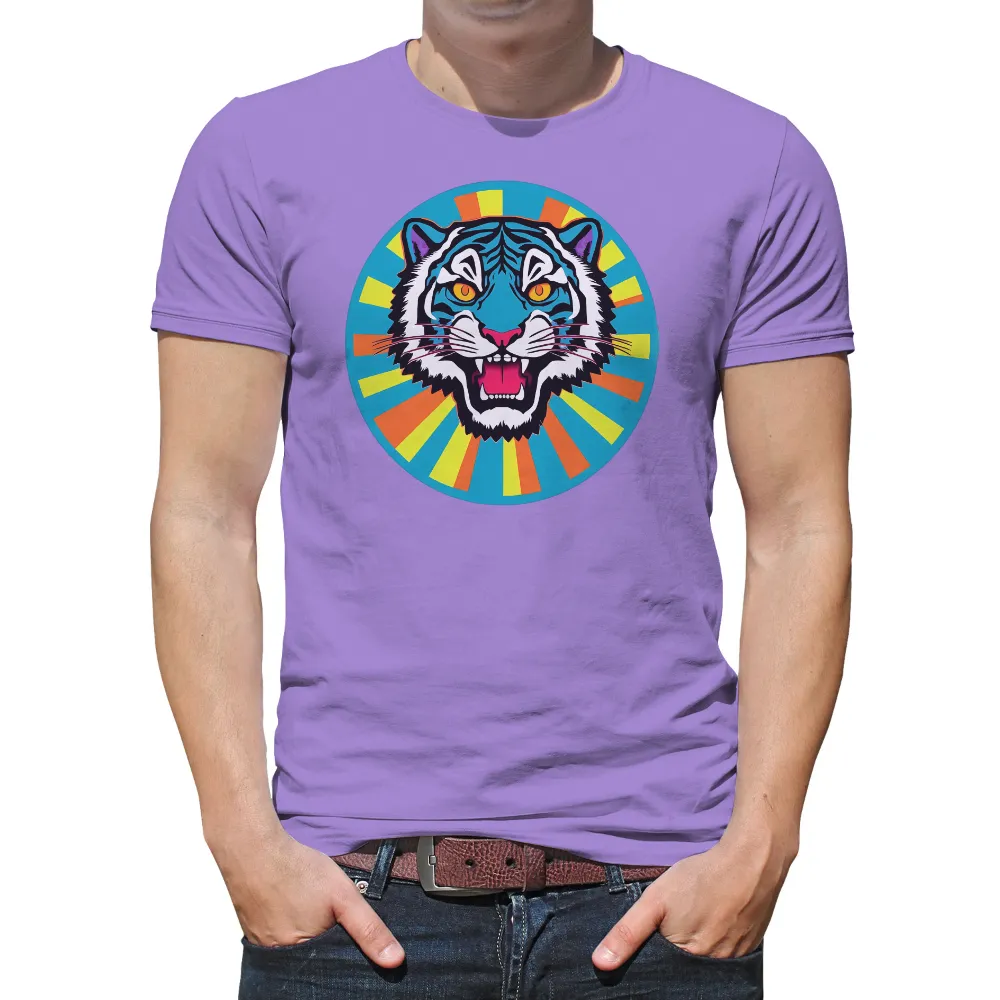 Retro Pop Culture Design: Roaring Tiger Power|summer retro surf marine life printed casual tee