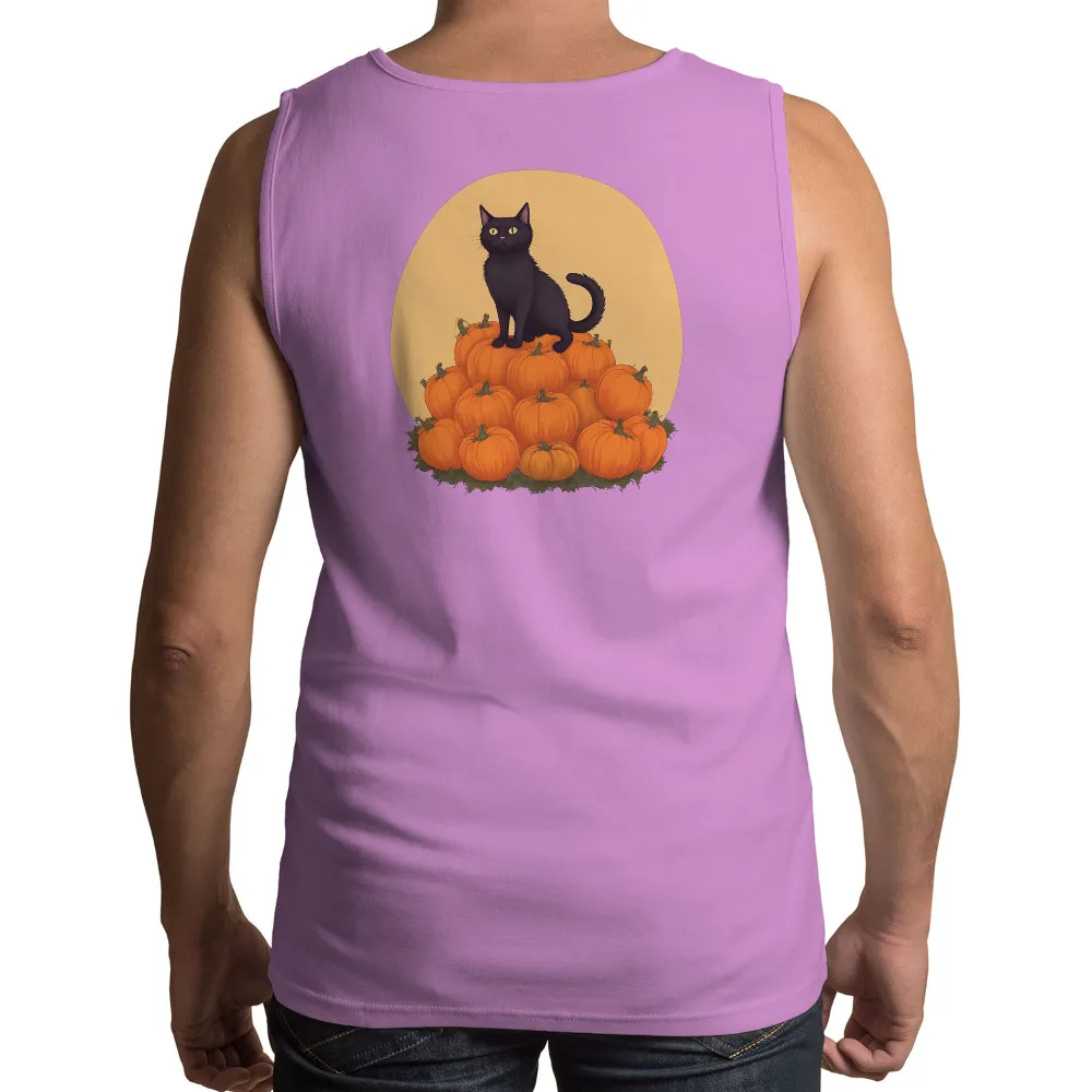 Tee Shirts Printed: Black Cat on Pumpkin Patch - Halloween Magic|halloween shirt 2022