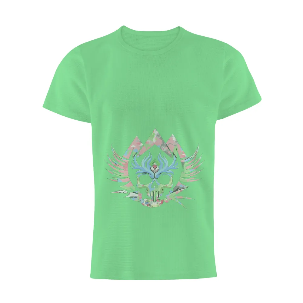 TShirt Design: Mystical Skull with Feathers and Gemstones|adventure time dancing with monsters shirt