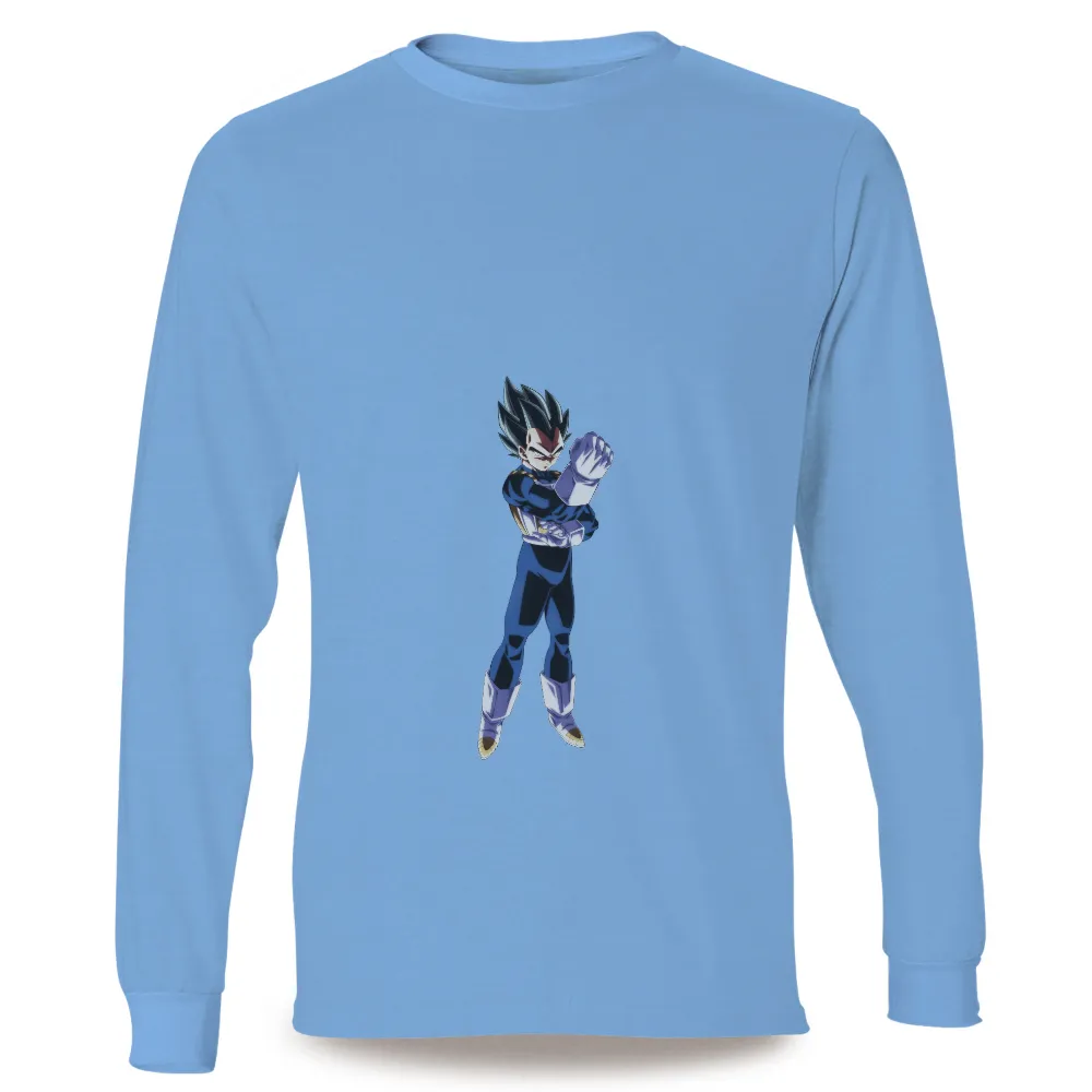 T-Shirts Design: Channel Your Inner Warrior with Vegeta|bleach dye on blue shirt