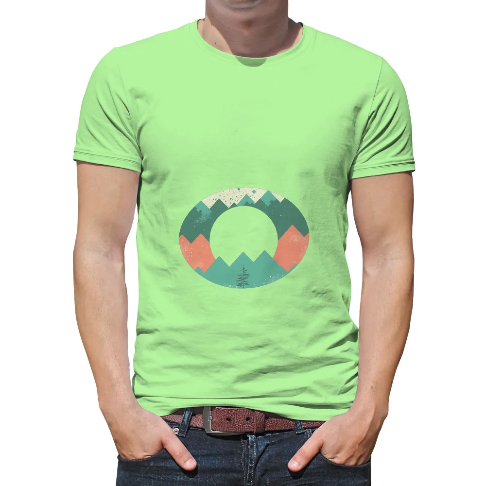 Customized Tee Shirts: Mountain Landscape | Nature-Inspired Artistic Design| Teal and coral mountains