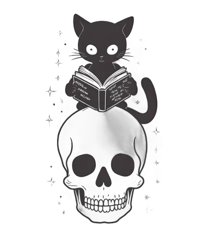 T-Shirt Printing: Whiskers the Scholarly Cat on a Skull