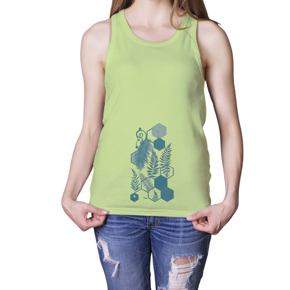 Custom Tee Shirts: Nature's Geometry - Ferns and Hexagons| Nature-inspired design