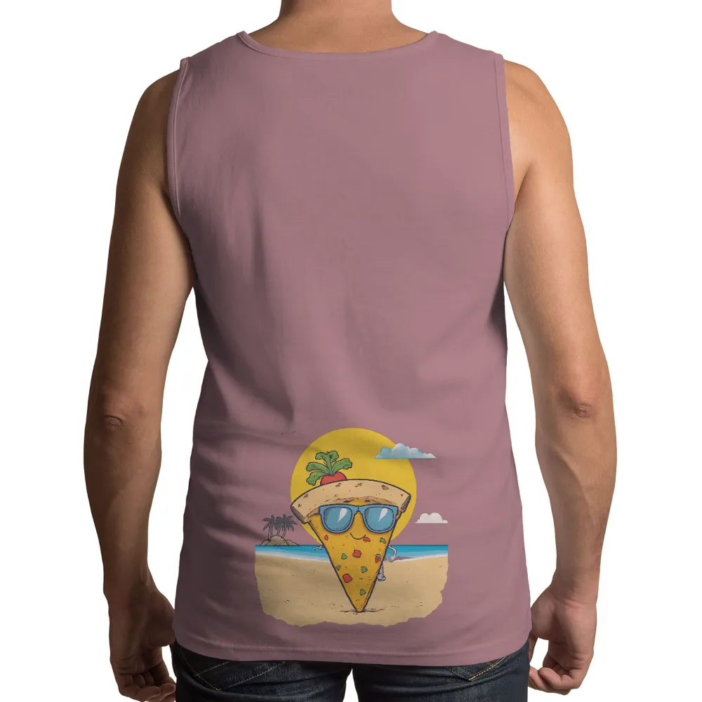 T-Shirts Custom: Beach Pizza Slice with Sunglasses and Radish Hat|milano calou vibrant summer shirt