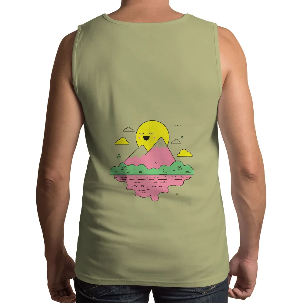 T-Shirts Custom: Smiling Sun and Mountain - Nature's Harmony|harmony day t shirts best and less