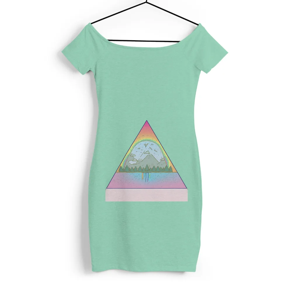 TShirt Design: Nature's Harmony - Landscape, Mountains, Rainbow| rainbow