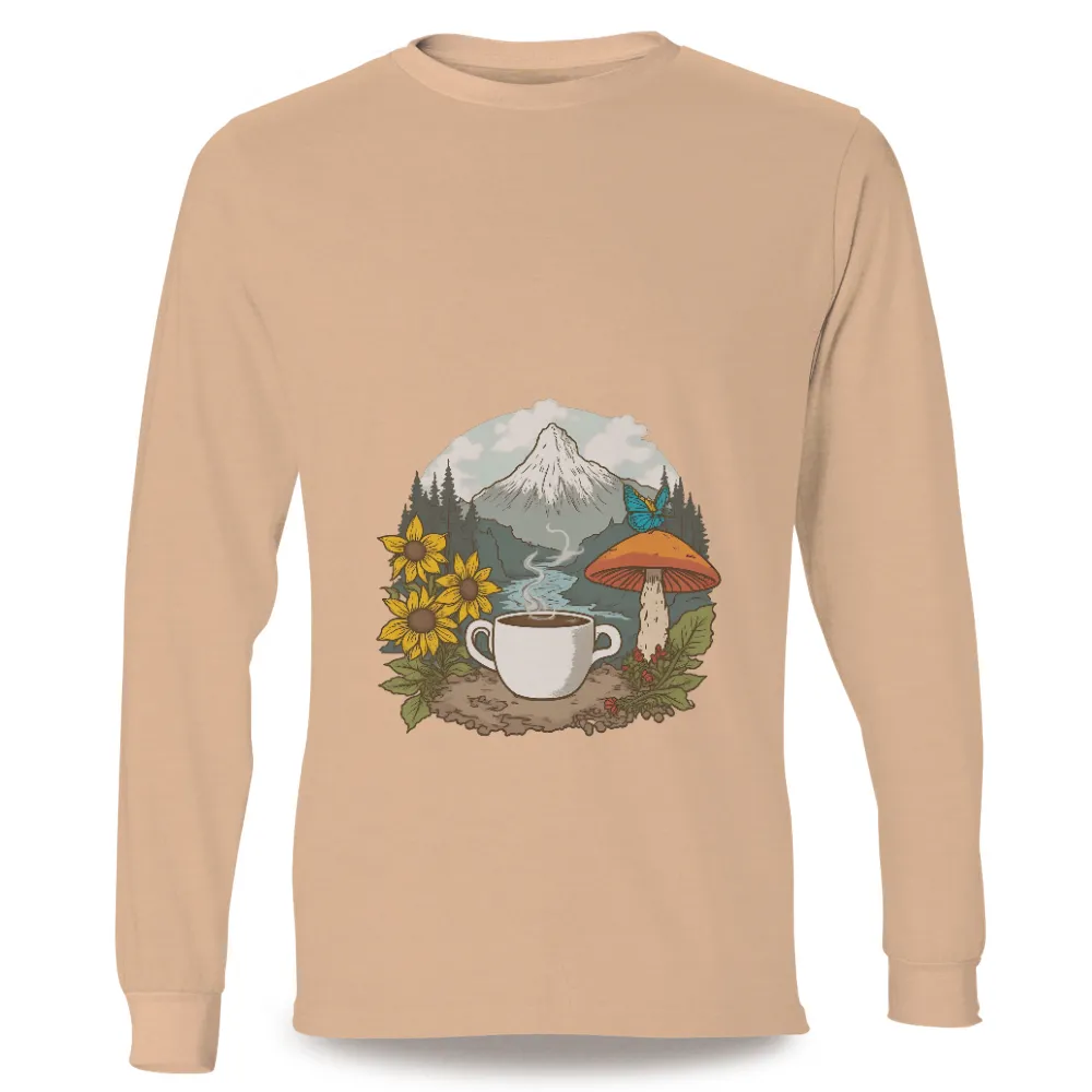 Tee Shirts Printed: Nature's Tranquility - Coffee & Mountains|roblox t shirt aesthetic butterfly