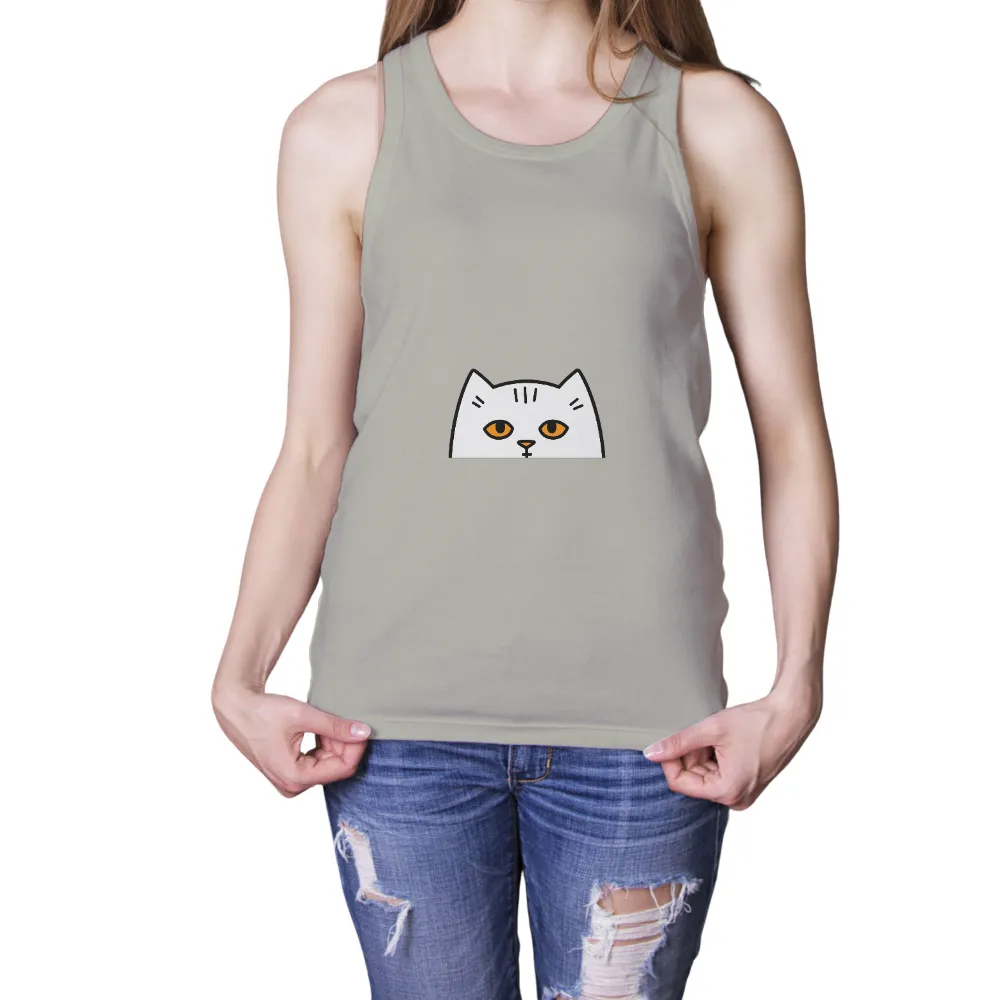 Tee Shirts Printed: Whimsical White Cat with Orange Eyes|doja cat t shirt hot topic