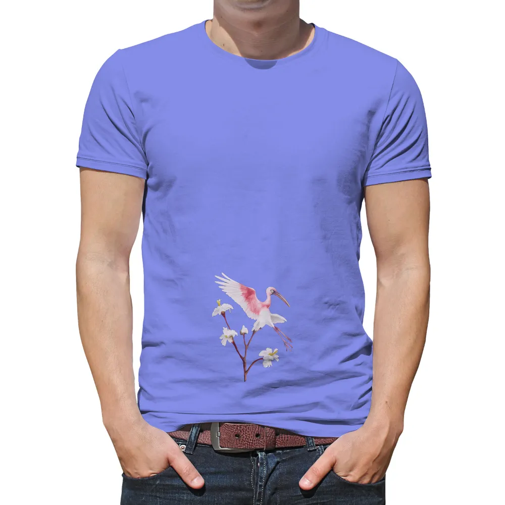 Shirts Graphic Tees: Pink Ibis in Flight - Nature's Harmony|autumn falls white shirt