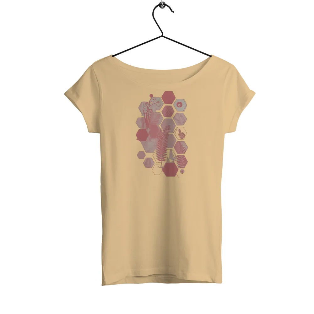 T-Shirts Custom: Ferns & Hexagons in Pink Hues| Modern geometric patterns