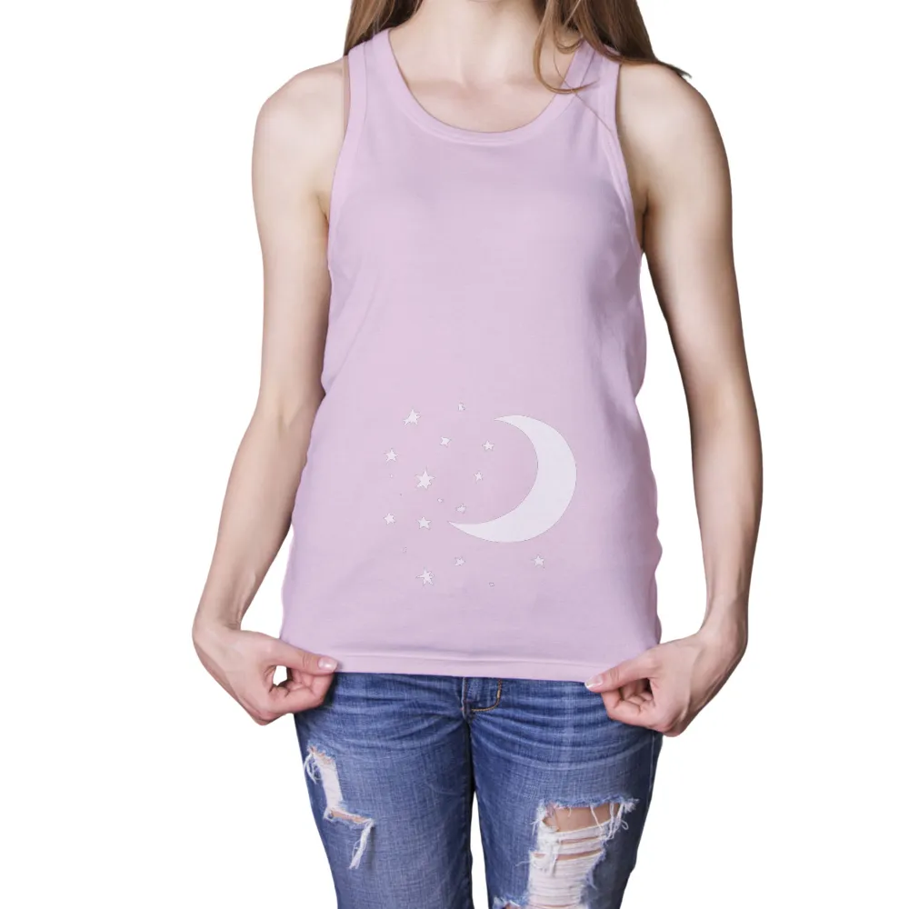 T-Shirts Design: Embrace the Magic of the Night Sky with Stars and Crescent Moon|sunlight magic print shirt