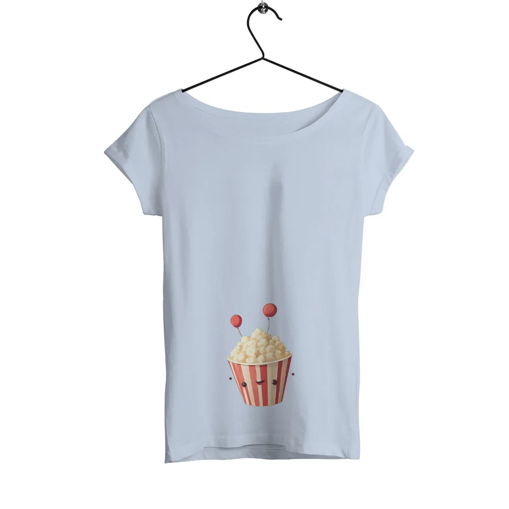 Custom T-Shirt Printing: Poppy the Popcorn - Spread Joy Everywhere|blue shirt cartoon character