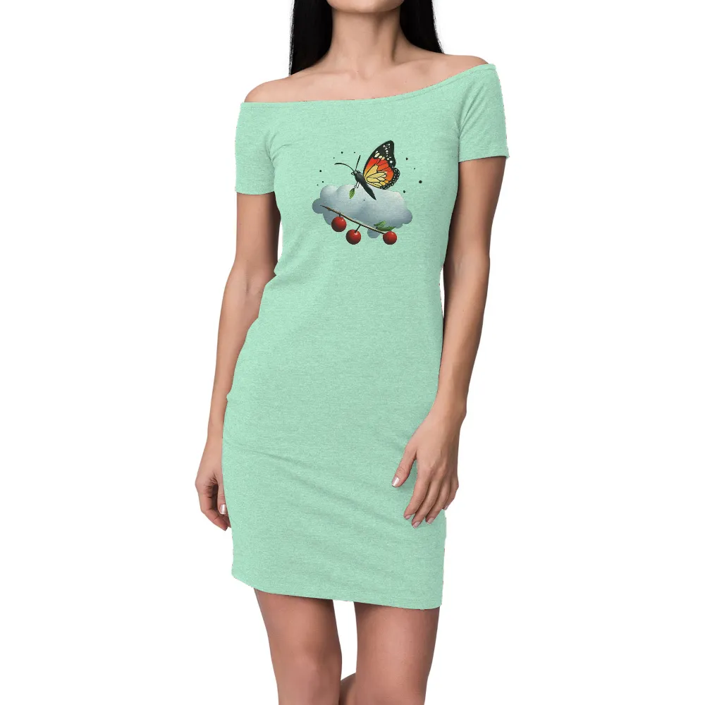 Graphic Tees: Aurora's Journey - Butterfly on Cloud with Cherries|ganni t shirt butterfly