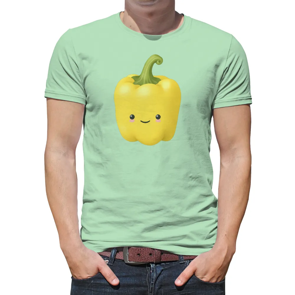 T-Shirts Pattern: Sunny the Yellow Bell Pepper - Cheerful and Quirky Design|cute easter shirts for adults