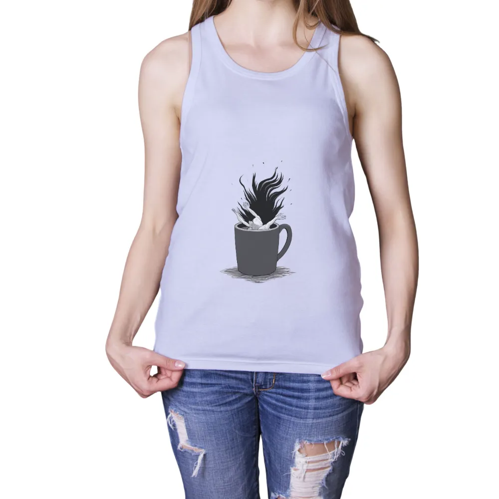 Shirts Graphic Tees: Dive into Coffee Adventure|Person diving into a coffee cup