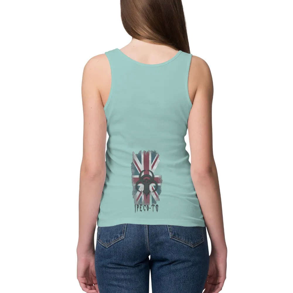 T-Shirts Pattern: Distressed Union Jack with Biohazard Symbol| cyberpunk T-shirt design