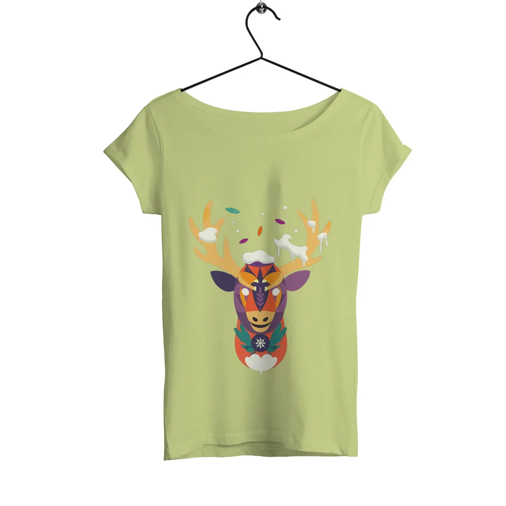 Custom T-Shirt Printing: Winter Wonderland Reindeer Design|Whimsical reindeer with snowflakes and icicles