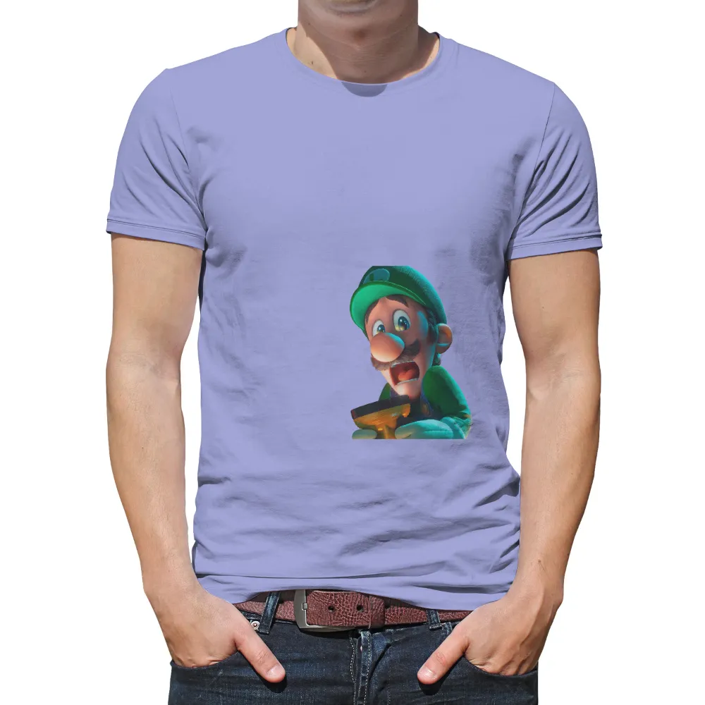 TShirt Design: Luigi's Adventure with Golden Coin|cartoon character long sleeve shirts