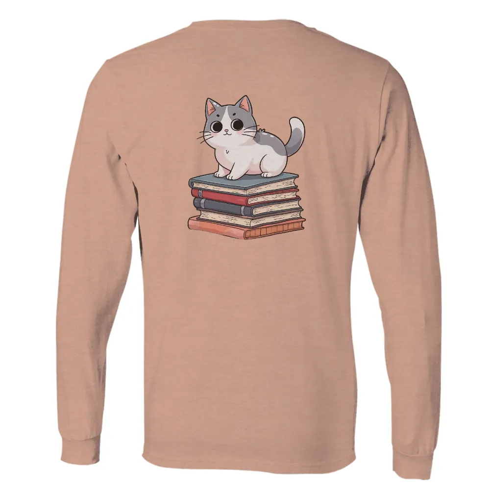 TShirt Design: Curious Cat on Books - Learning and Wisdom|cute summer shirts not cropped