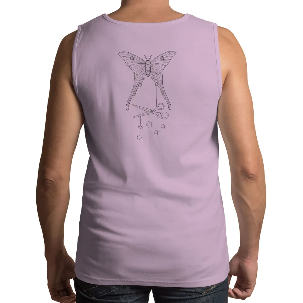 T-Shirts Design: Luna's Transformation - Artistic Butterfly with Scissors and Stars|reflection t shirt butterfly