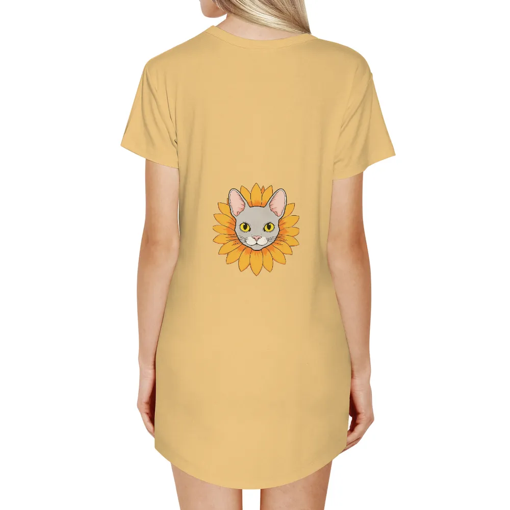 Shirts Graphic Tees: Whimsical Cat Sunflower Design|devin townsend space cat shirt