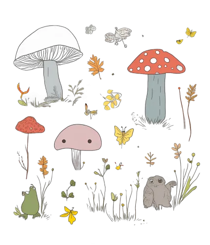 Graphic Tees: Whimsical Forest Mushrooms - Artistic Designs