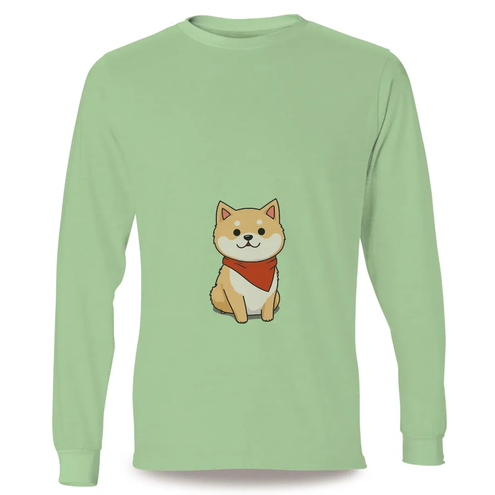 Tee Shirts Printed: Adorable Shiba Inu Puppy with Red Bandana|cute shirts for dads