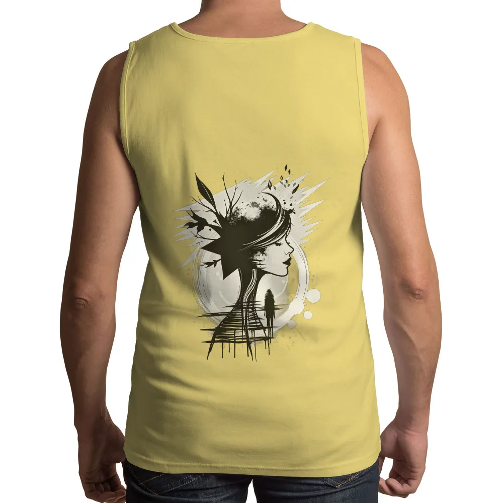 Custom Tee Shirts: Silhouette Woman with Moon - Artistic Design|guns whiskey beer and freedom flag