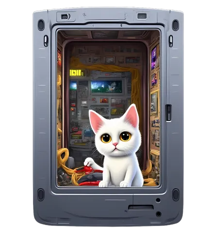 Graphic Tees: White Cat in a Retro Computer - Nostalgic Digital Realm